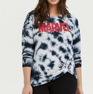 Torrid size 4 Marvel tie dye shirt with knot